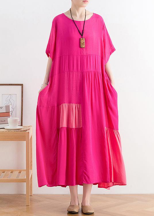 Diy Rose Cotton Clothes O Neck Patchwork a Line Dress