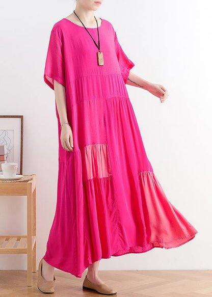 Diy Rose Cotton Clothes O Neck Patchwork a Line Dress