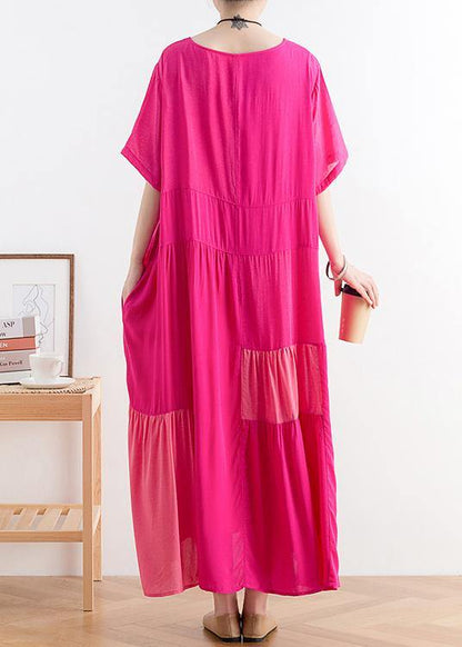 Diy Rose Cotton Clothes O Neck Patchwork a Line Dress