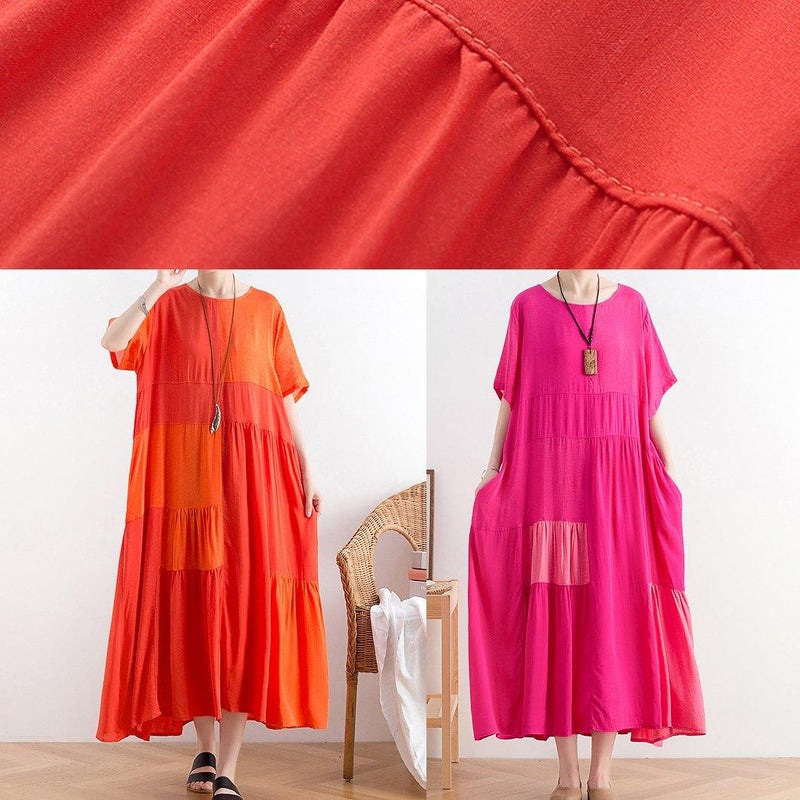 Diy Rose Cotton Clothes O Neck Patchwork a Line Dress