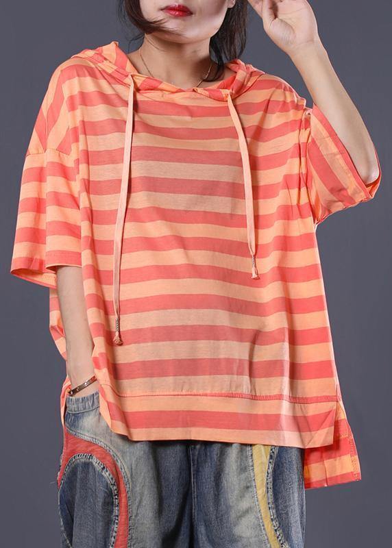 Diy Short Sleeve Cotton Tunic Top Shape Orange Stripe Shirts Summer