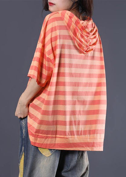 Diy Short Sleeve Cotton Tunic Top Shape Orange Stripe Shirts Summer