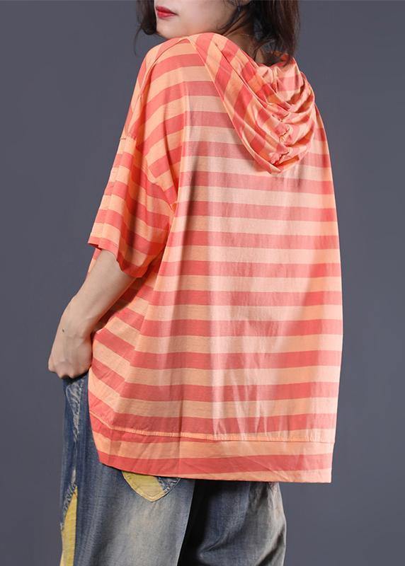 Diy Short Sleeve Cotton Tunic Top Shape Orange Stripe Shirts Summer