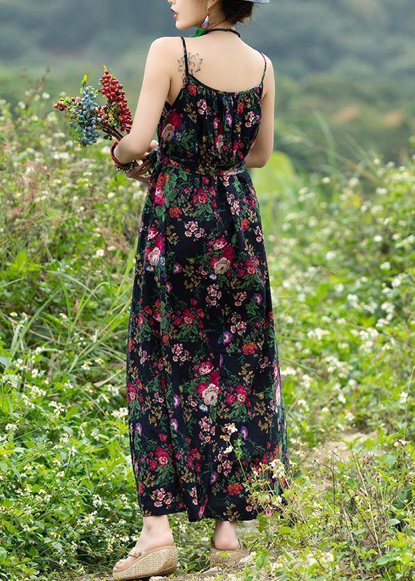 Diy Sleeveless Tie Waist Cotton Clothes Photography Black Print a Line Dresses Summer