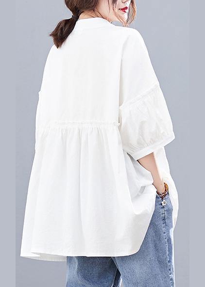 Diy Stand Collar Cotton Summerblouses for Photography White Tops