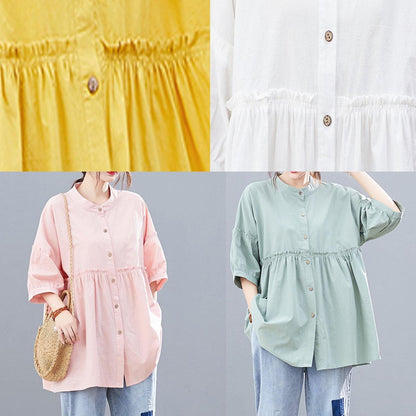 Diy Stand Collar Cotton Summerblouses for Photography White Tops