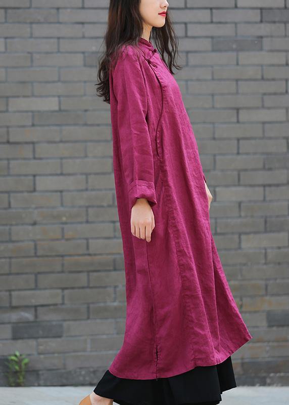 Diy Stand Collar Side Open Tunics Work Purple Maxi Dress