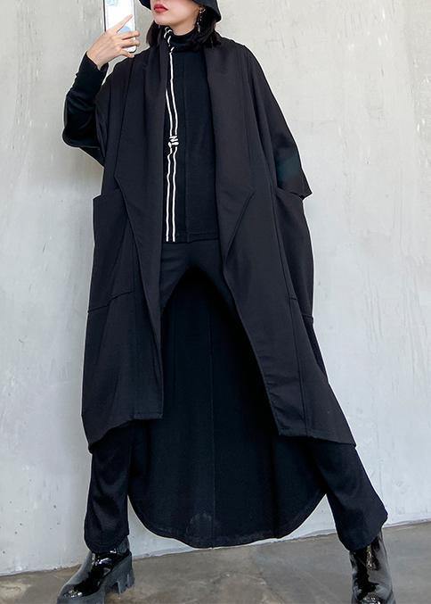 Diy Tie Waist Asymmetric Coat for Woman Black Art Coats