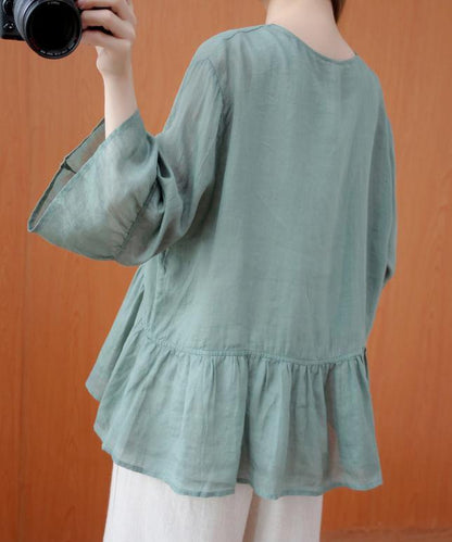 Diy V Neck Ruffles Summer Clothes for Shape Green Blouse