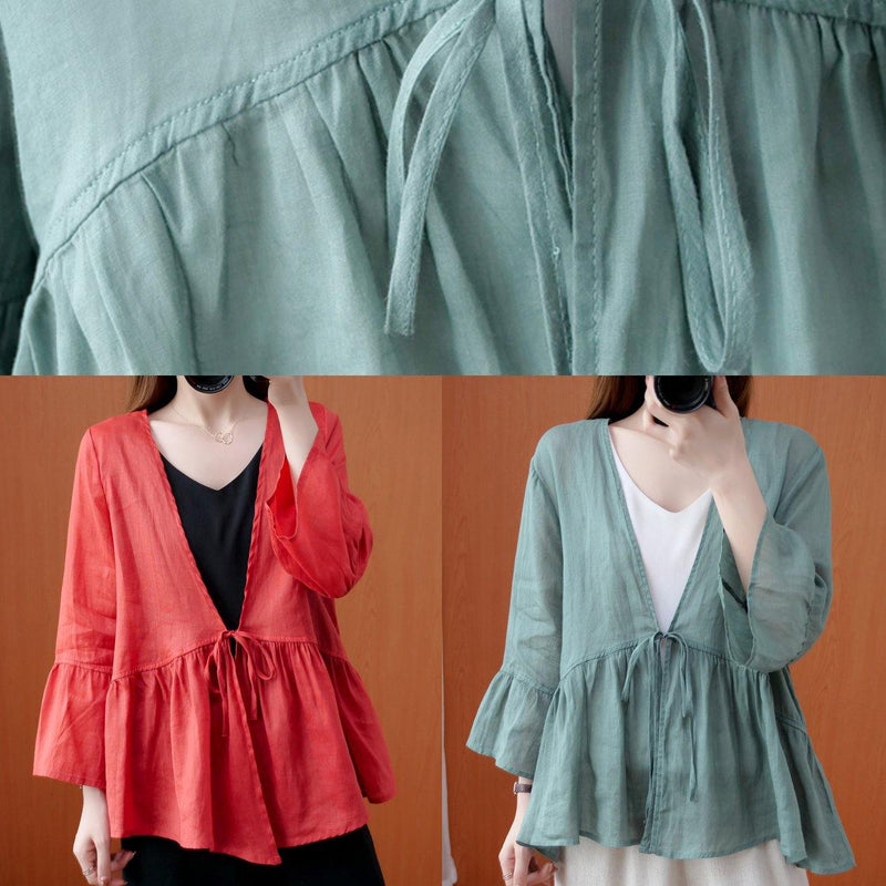 Diy V Neck Ruffles Summer Clothes for Shape Green Blouse