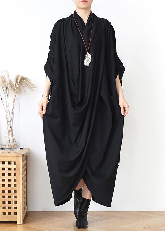 Diy V Neck Asymmetric Cotton Clothes Fabrics Gray Maxi Dresses