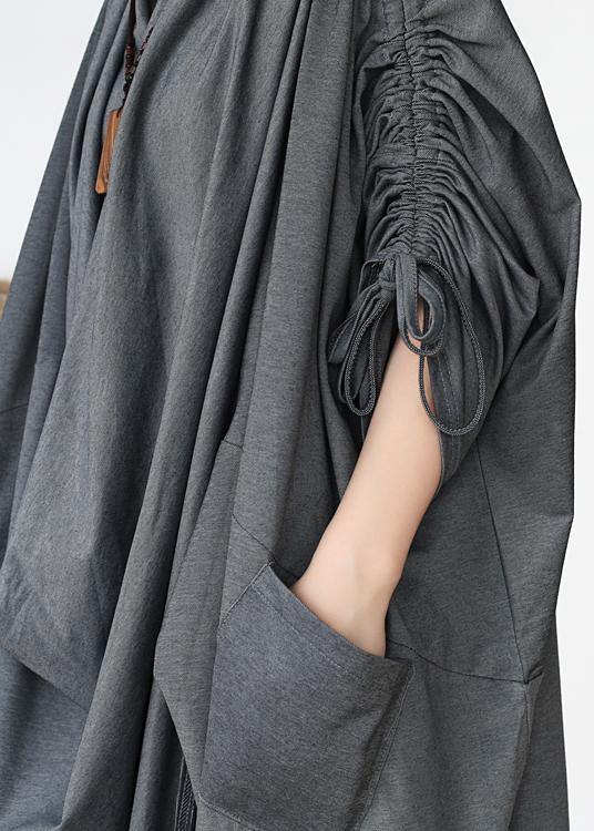 Diy V Neck Asymmetric Cotton Clothes Fabrics Gray Maxi Dresses