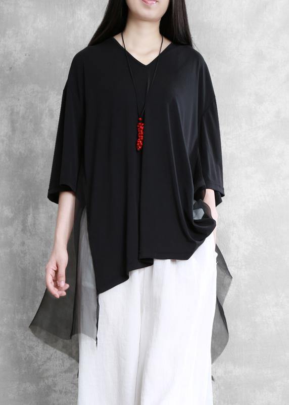 Diy V Neck Asymmetric Summe Rclothes Work Black Tops