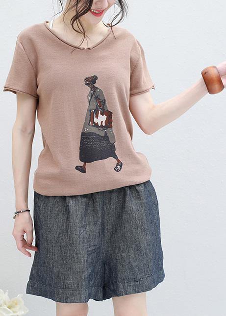 Diy V Neck Cotton Clothes for Ideas Khaki Prints Blouse Summer