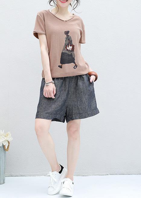Diy V Neck Cotton Clothes for Ideas Khaki Prints Blouse Summer