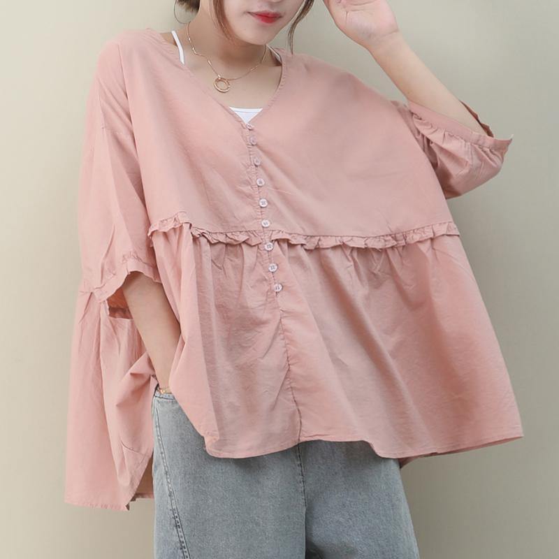 Diy V Neck Cinched Cotton Summer Tops Pink Tops