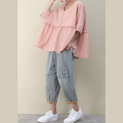 Diy V Neck Cinched Cotton Summer Tops Pink Tops