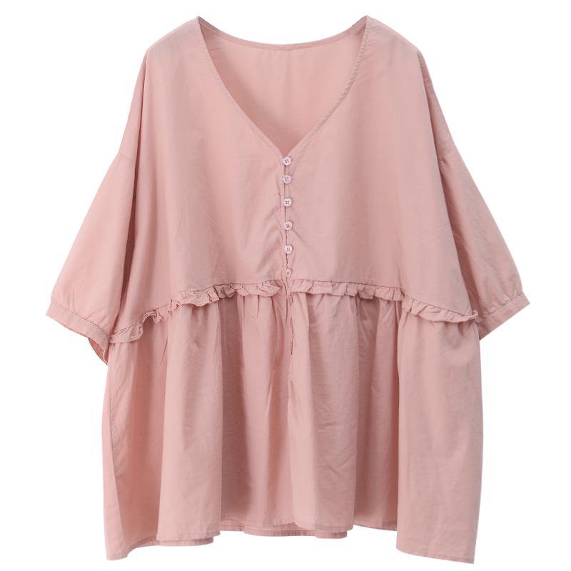 Diy V Neck Cinched Cotton Summer Tops Pink Tops