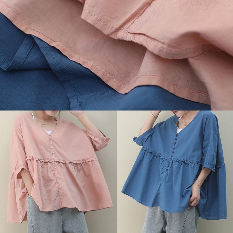 Diy V Neck Cinched Cotton Summer Tops Pink Tops