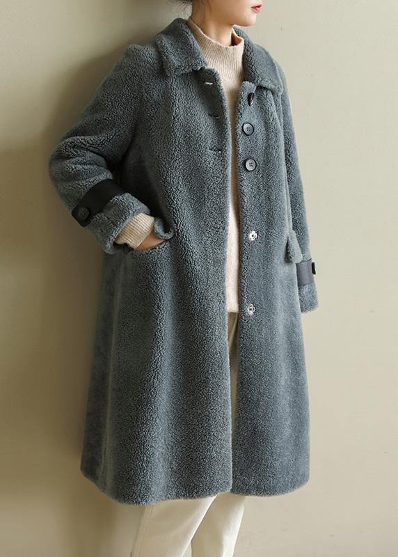 Diy Warm Lapel Collar Tunic Coat Gray Blue Midi Outwears