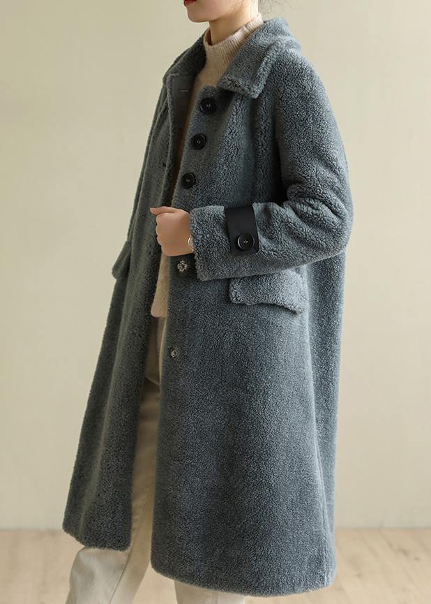 Diy Warm Lapel Collar Tunic Coat Gray Blue Midi Outwears