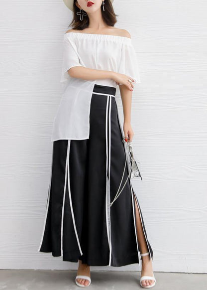 Diy White Chiffon Long Shirts Slash Neck Off the Shoulder Daily Summer Tops