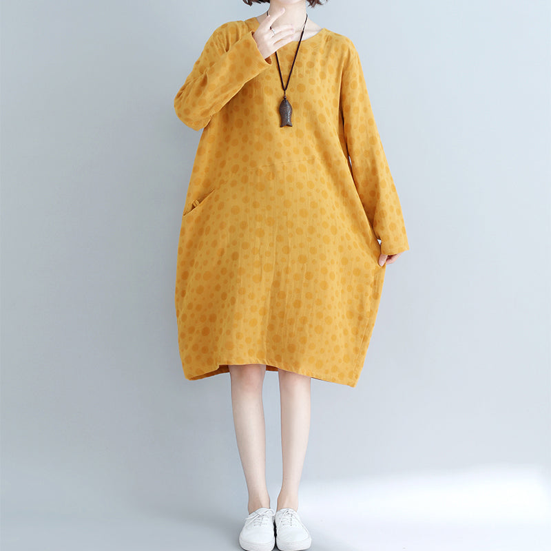 Diy Yellow Dotted Cotton Tunic Dress Runway Pockets Cotton Dress