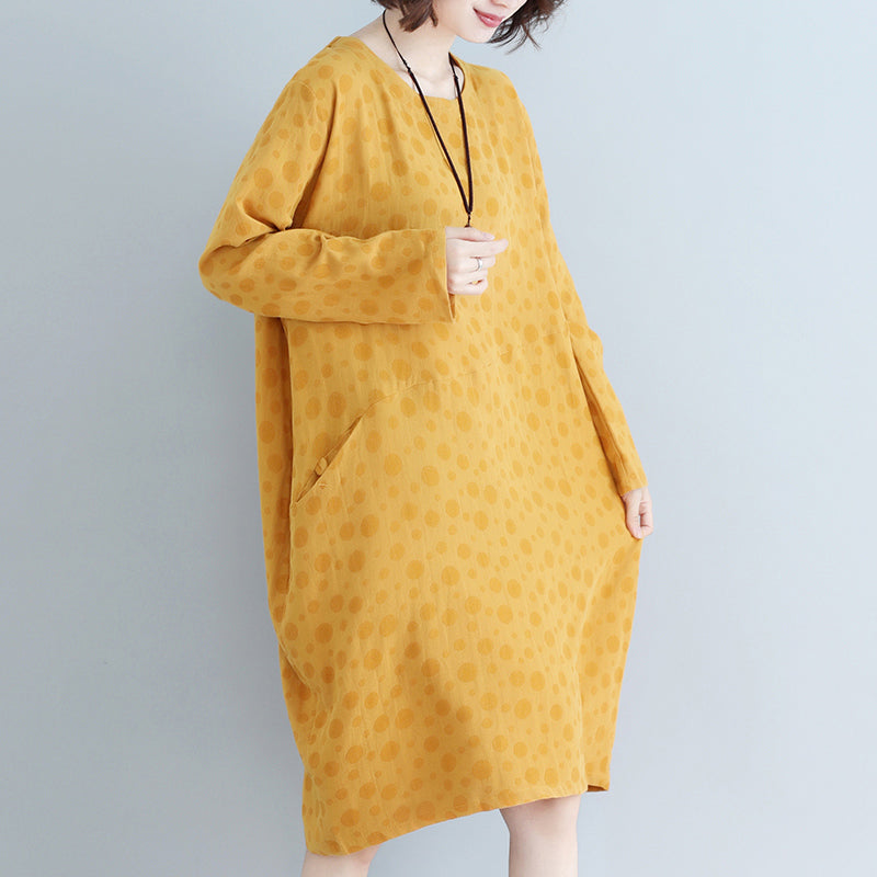 Diy Yellow Dotted Cotton Tunic Dress Runway Pockets Cotton Dress