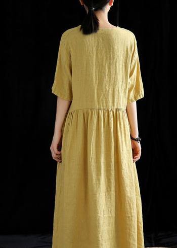 Diy Yellow Linen Robes V Neck Extra Large Hem Cotton Summer Dress