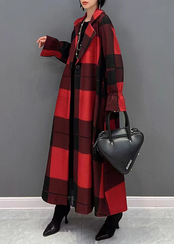 Diy Asymmetric Maxi Coat Red Plaid Daily Coats
