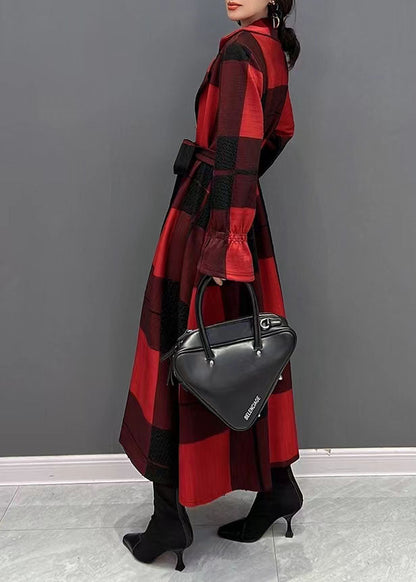 Diy Asymmetric Maxi Coat Red Plaid Daily Coats