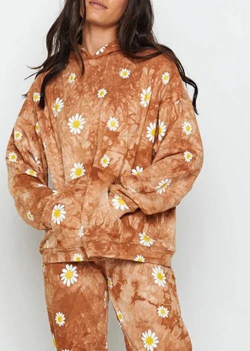 Daisy Print Tie Dye Hoodies Yellow Sweatshirts