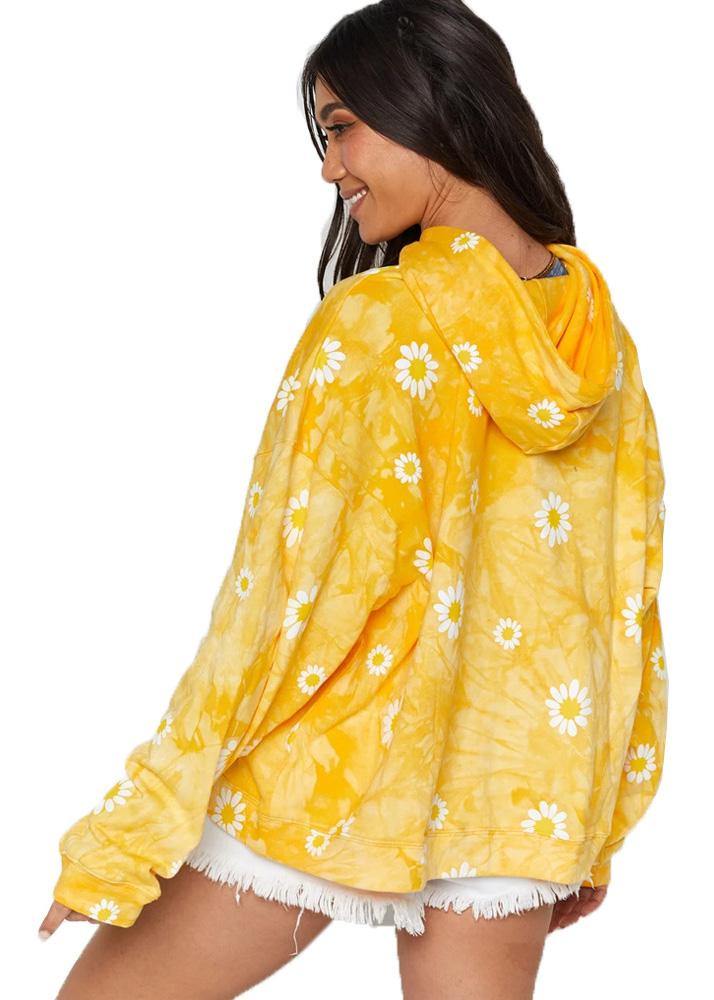 Daisy Print Tie Dye Hoodies Yellow Sweatshirts