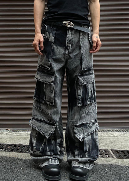 Dark Gray Pockets Denim Summer Pants High Waist