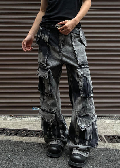 Dark Gray Pockets Denim Summer Pants High Waist