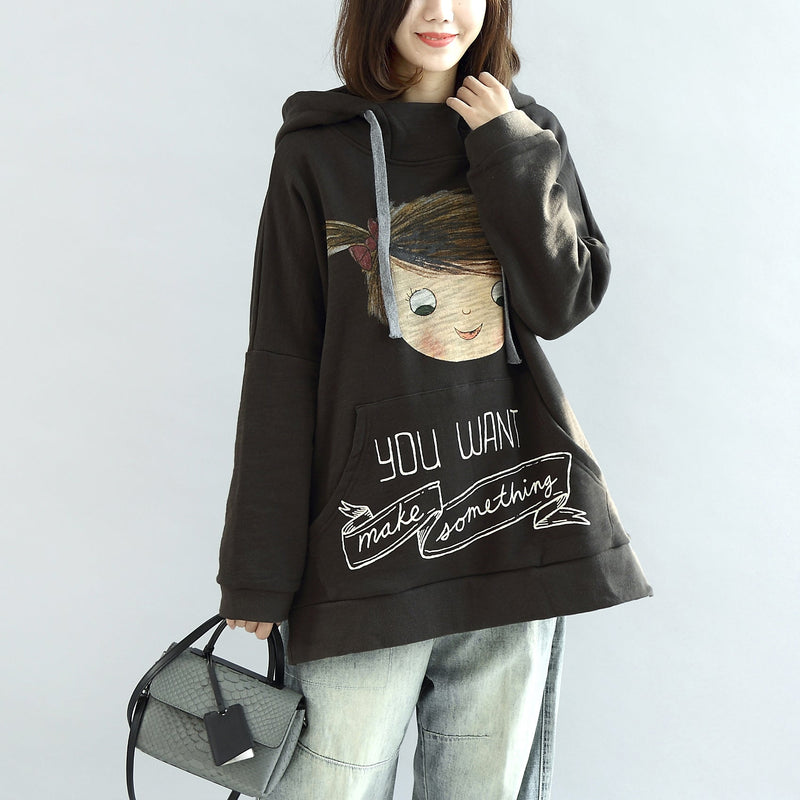Dark Gray Oversized Winter Tops Hoodies Cotton Outwear