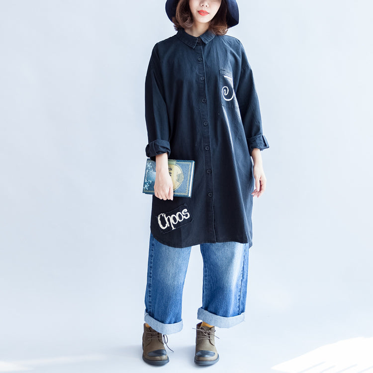 Days With Rose Black Oversized Cotton Shirt Dresses Long Cotton Shift Dress Clothing