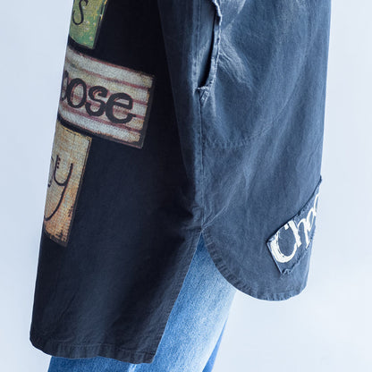 Days With Rose Black Oversized Cotton Shirt Dresses Long Cotton Shift Dress Clothing