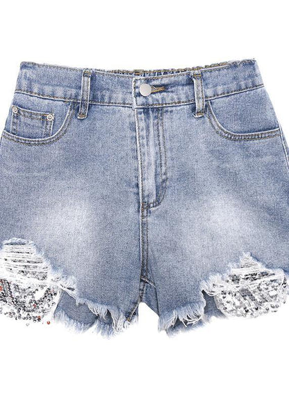 Denim Black Shorts Thin Section Large Size Hole High Waist Pants