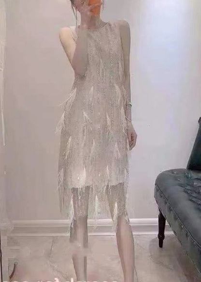 Dinner Beige O-neck Tassel Lace Maxi Dresses Summer