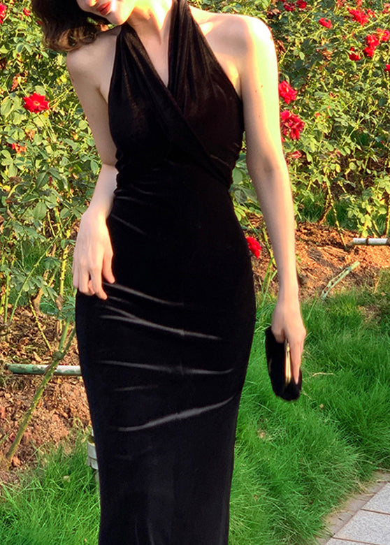 Dinner Black V Neck Tunic Velour Long Dresses Summer