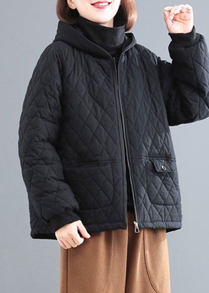 Diy Black Hooded Patchwork Fine Cotton Filled Parka Winter