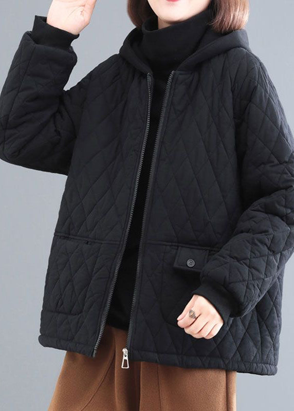 Diy Black Hooded Patchwork Fine Cotton Filled Parka Winter