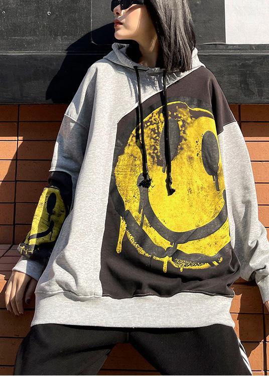 Diy Hooded Patchwork Spring Clothes For Women Shirts Gray Print Tops