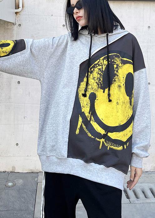 Diy Hooded Patchwork Spring Clothes For Women Shirts Gray Print Tops