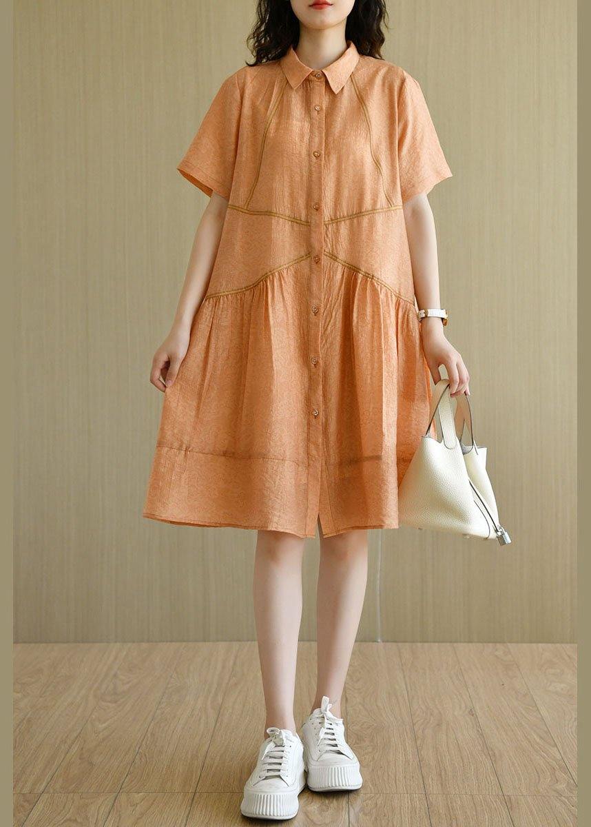 Diy Orange Yellow Peter Pan Collar Button Summer Dresses Short Sleeve