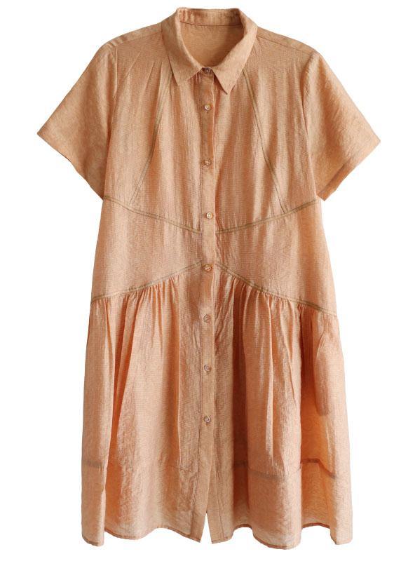 Diy Orange Yellow Peter Pan Collar Button Summer Dresses Short Sleeve