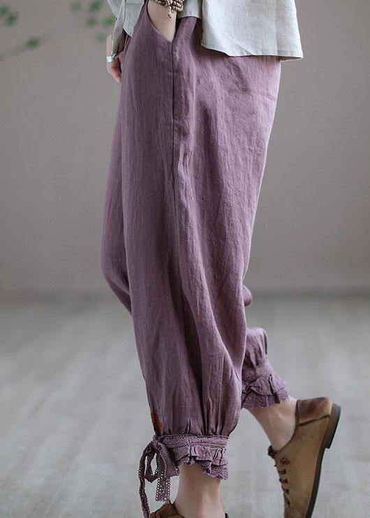 Diy Purple Embroideried Summer Harem Linen Pants