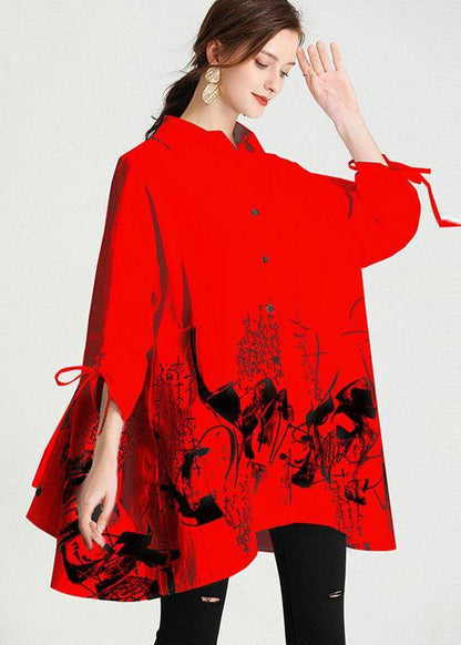 Diy Red Print Asymmetrical Design Pockets Top