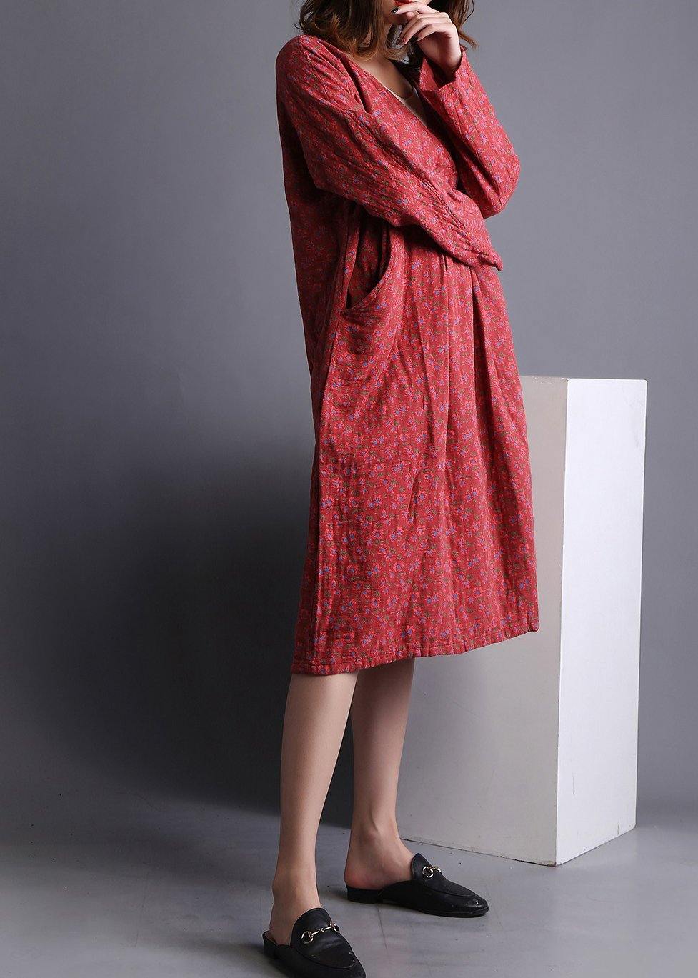 Diy Red V Neck Dress Print Spring Maxi Dresses